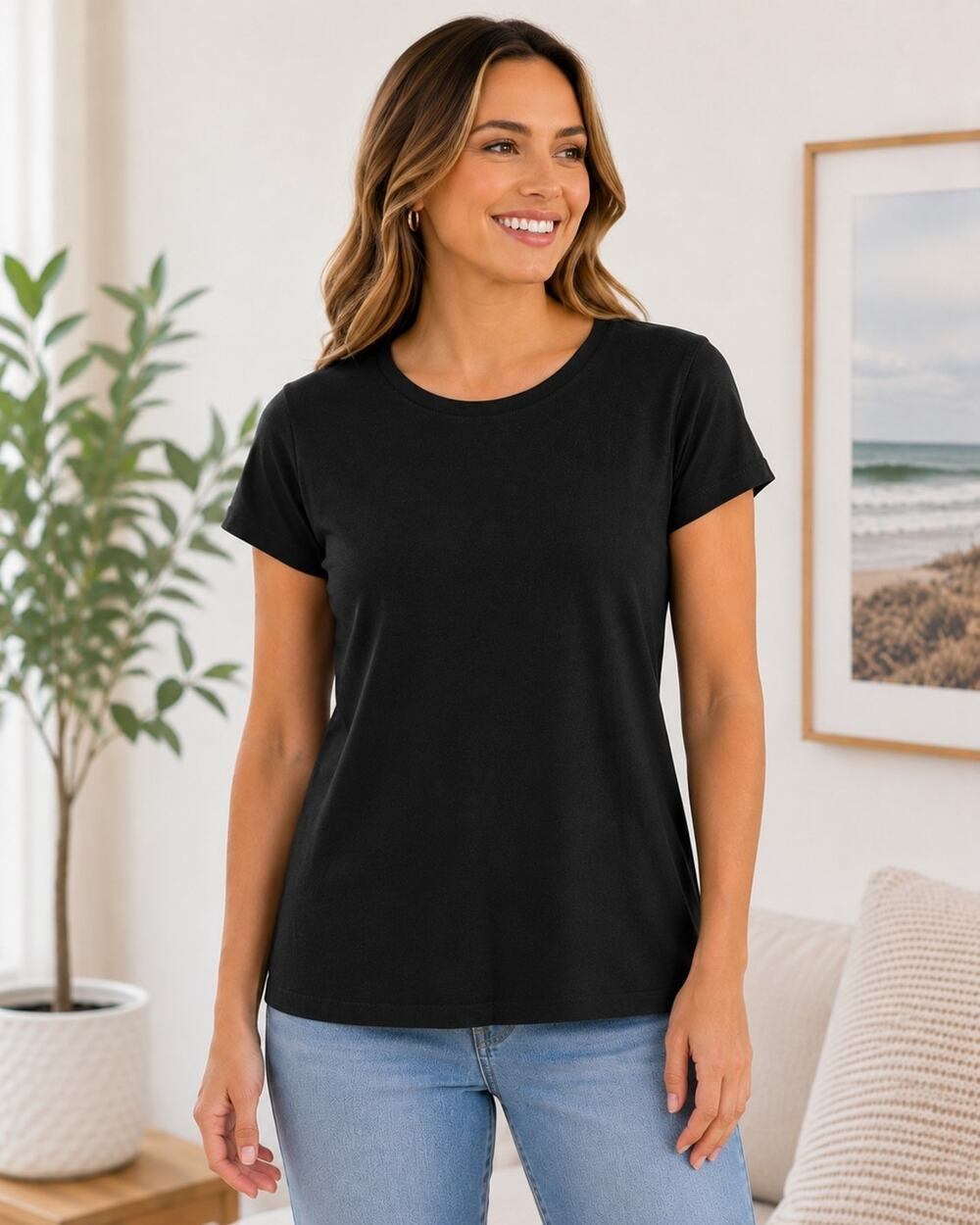 NWT Chaser True Black Crew Neck Tee Shirt Medium 100% Cotton Center Back Seam